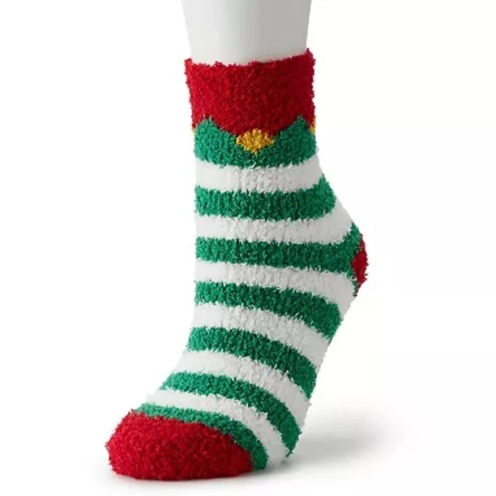 🩵NWT Cozy Green & White Striped Elf Crew Socks